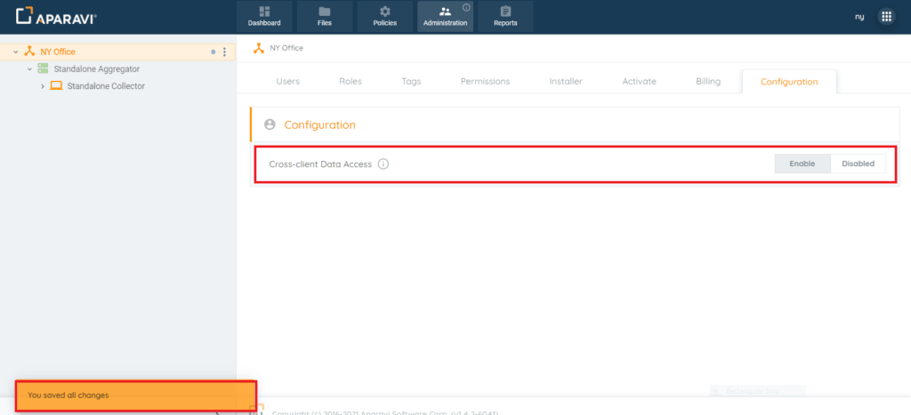 Now Disabled Completed — Disabling Cross-Client Data Access