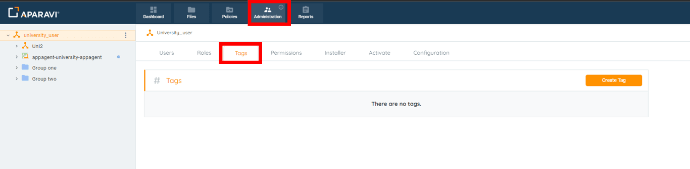 Go to the "Administration" menu and select the "Tags" tab (requires administrator permissions)