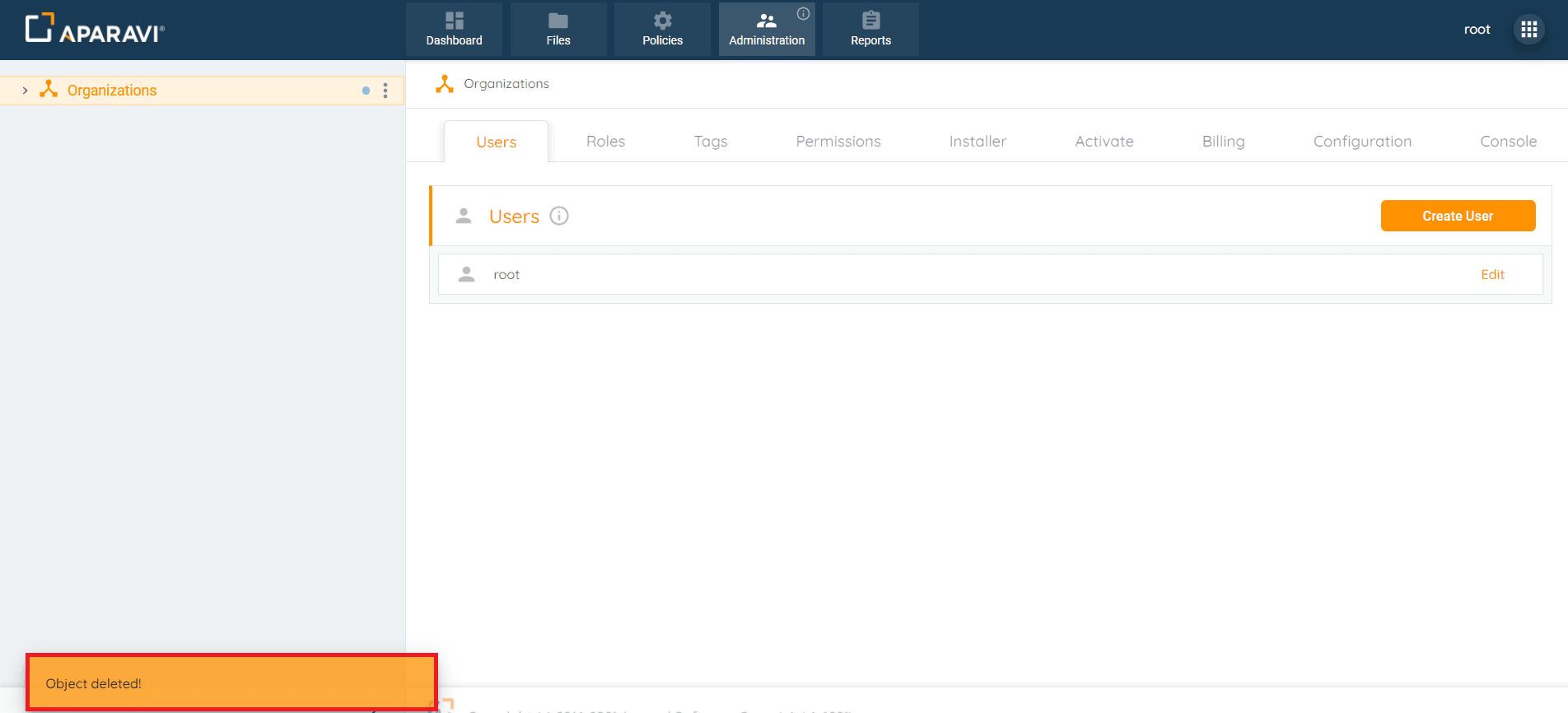 Confirm, and the pop-up box disappears. The user is removed from the Users subtab