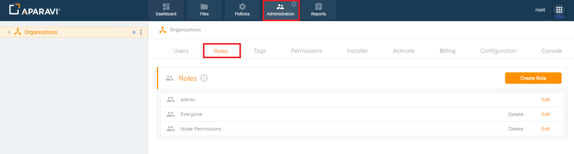 Administration Tab > Roles subtab