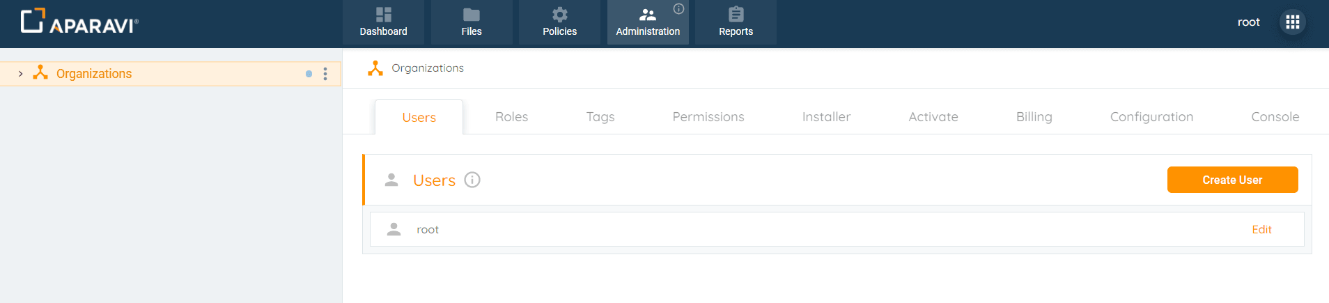 Upon installation, the Aparavi system generates an Administrative account with full permissions, ...