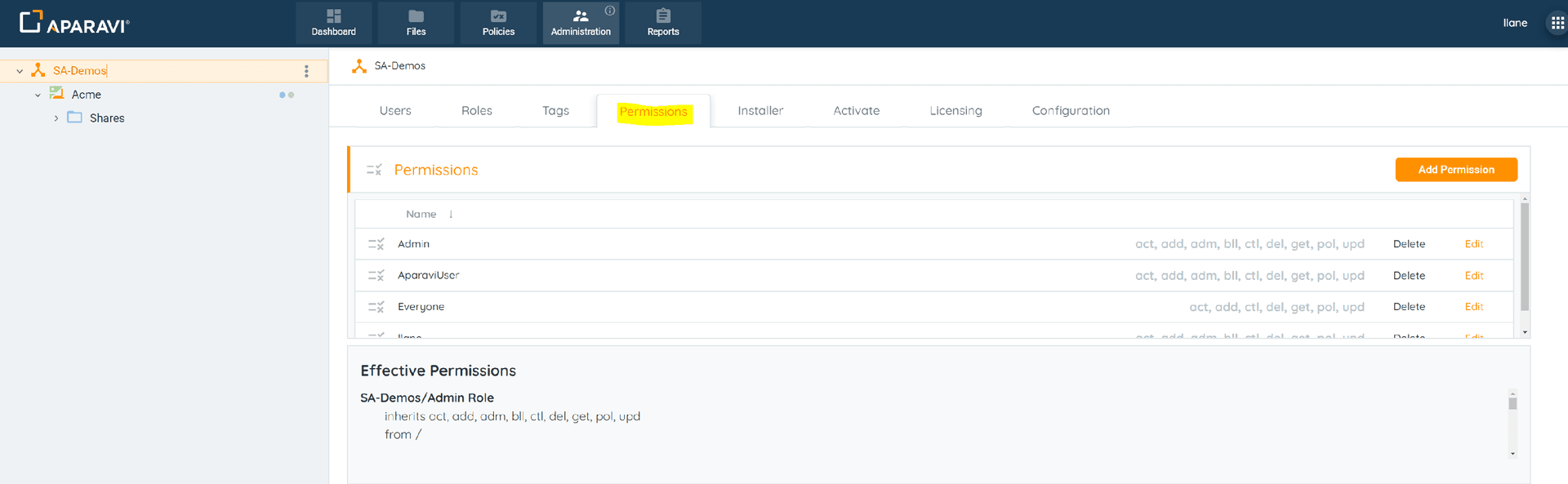 Administration Tab > Permissions subtab