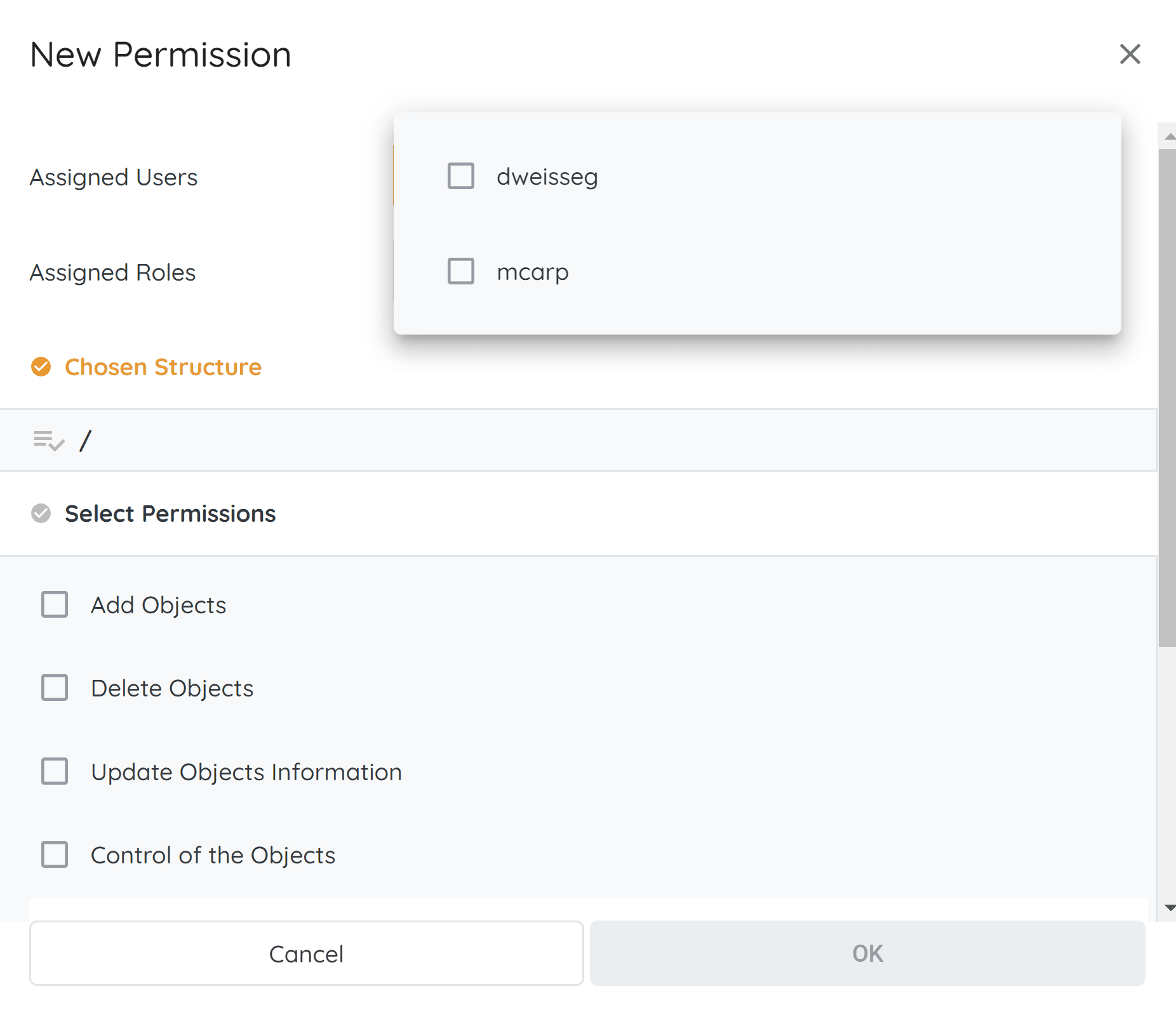 Adding Permissions: select user(s) from the drop-down menu in the Assigned Users field. Note that saving a new permis...