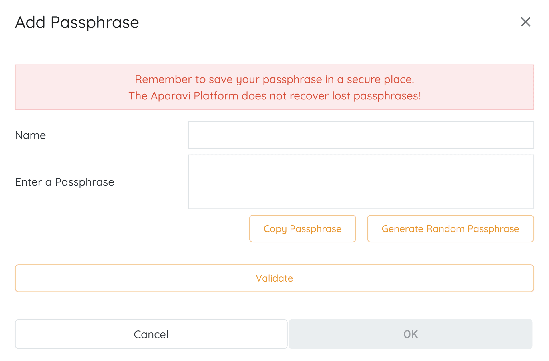 Enter a passphrase – Input box where you can input the passphrase. You can generate a random pass...