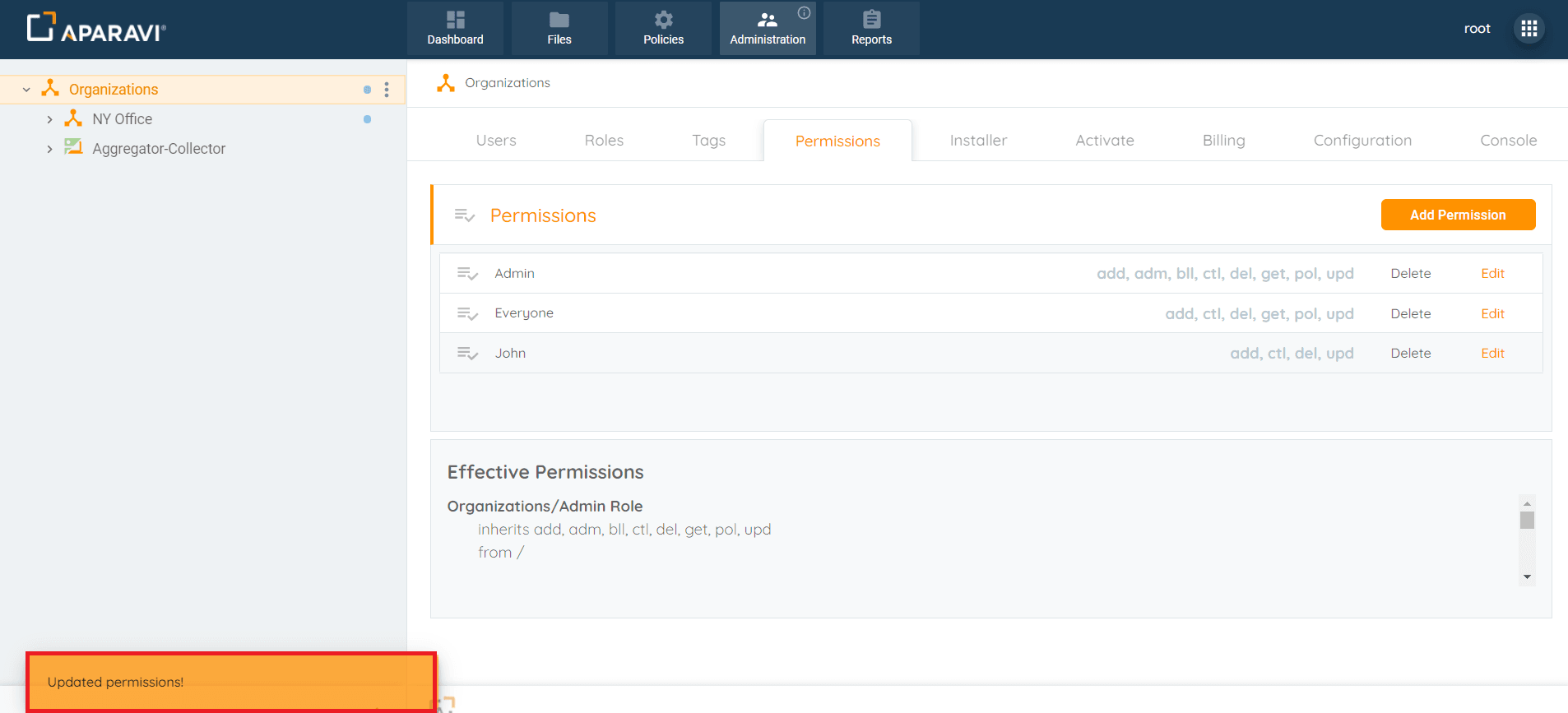 The Permission will be removed from the Permissions subtab