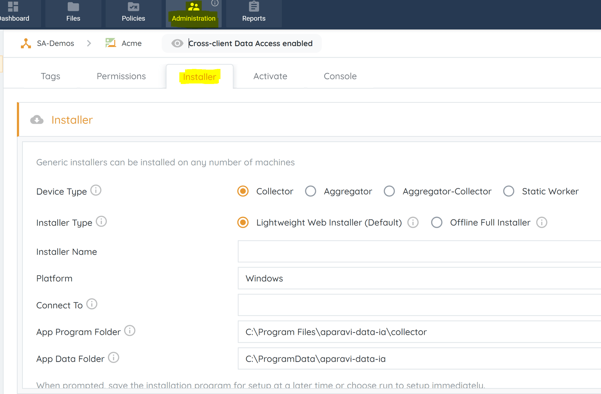 Access the Administration tab only with the 'admin' administrator permissions