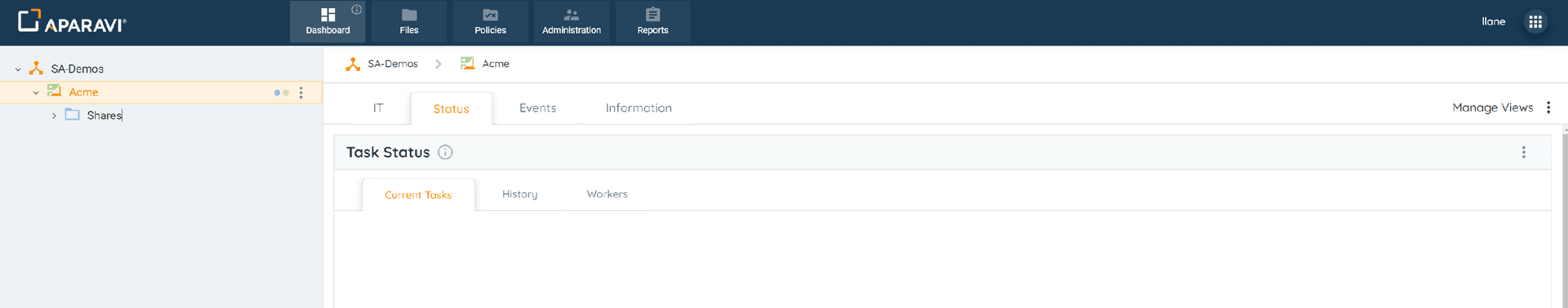 Current Tasks subtab: This tab should