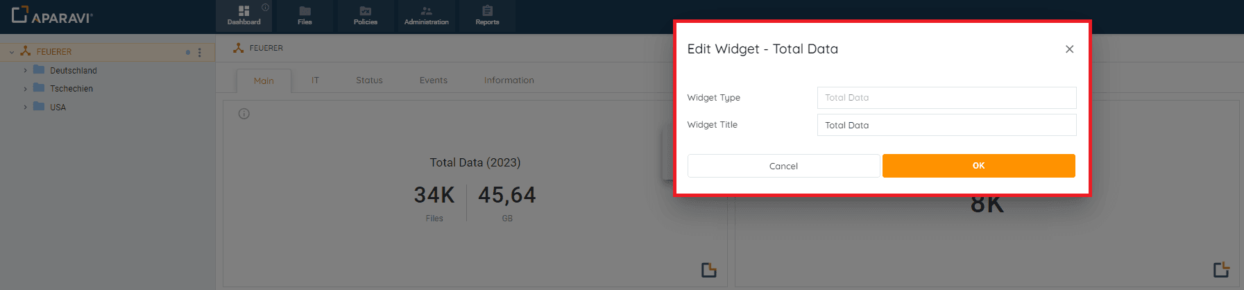 Edit Widget – Name of Widget pop-up box