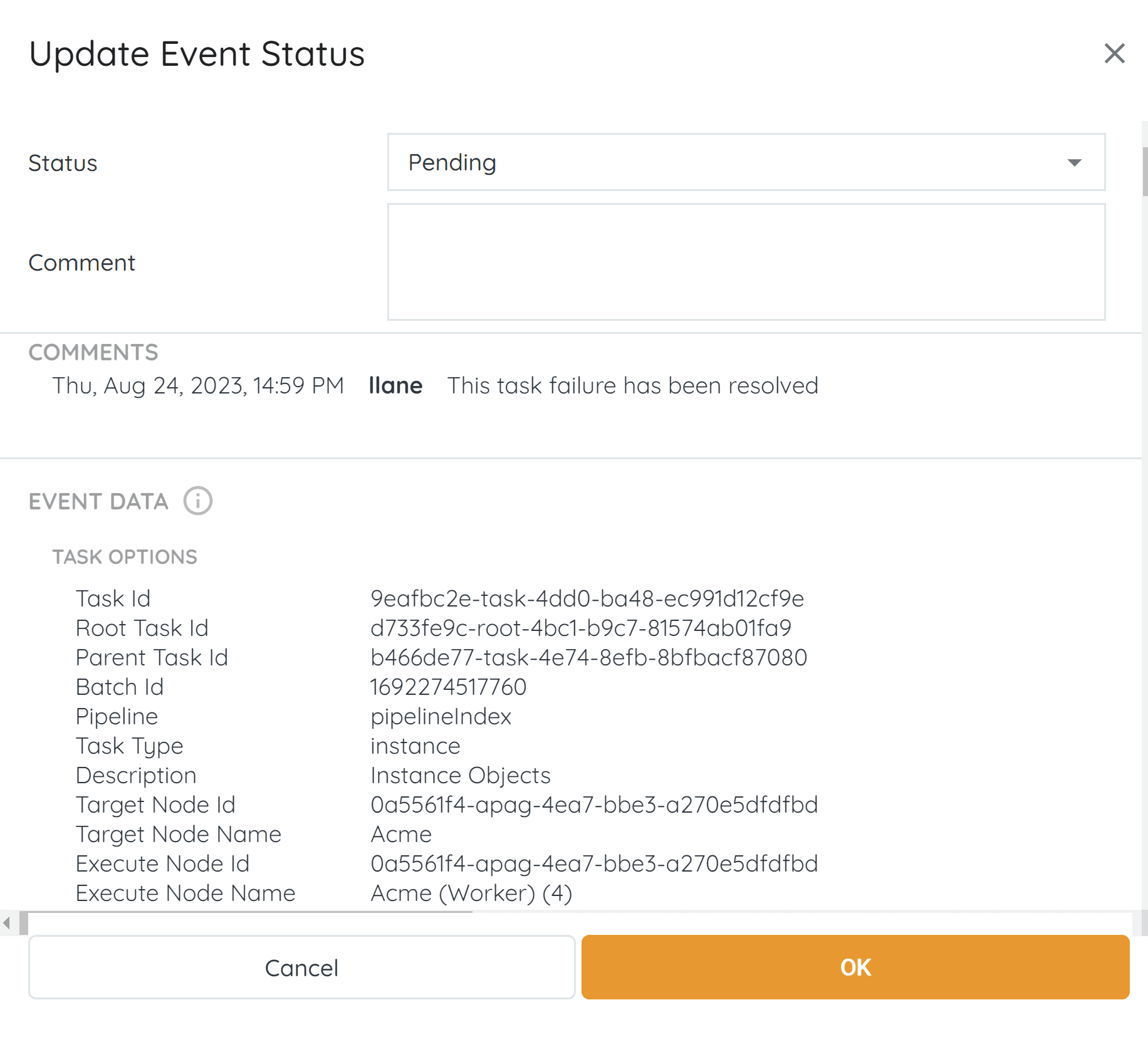 OK. This would update the corresponding event status accordingly
