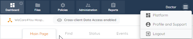 On the far right of the Menu bar, the grid icon opens the options menu with Platform, Profile and...