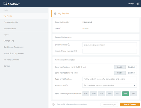 My Profile: move to the Company Profile, update billing and mailing addresses, and click Save All Changes