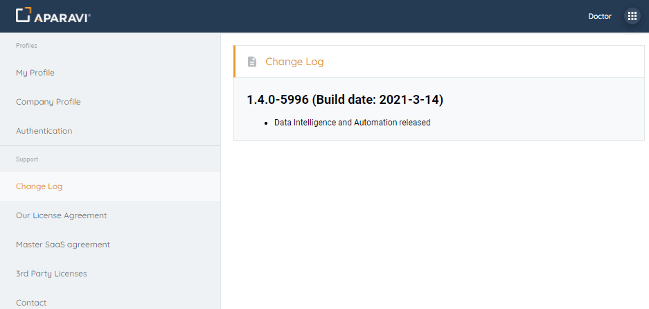 Support: the first option under the Support section of the tree is the Change Log. Selecting the Change Lo...