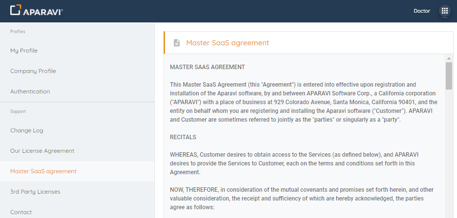 Support: master SaaS agreement, selecting this option will display the Master SaaS Agreement
