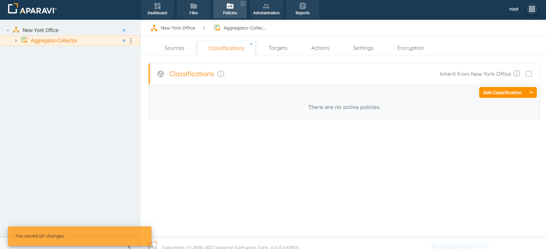 Once deselected, the node will no longer inherit the classification policies configured for the n...