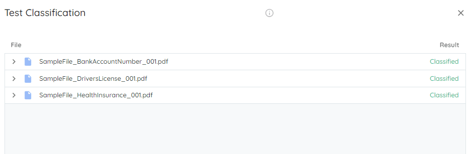 When the classification test is run, a window