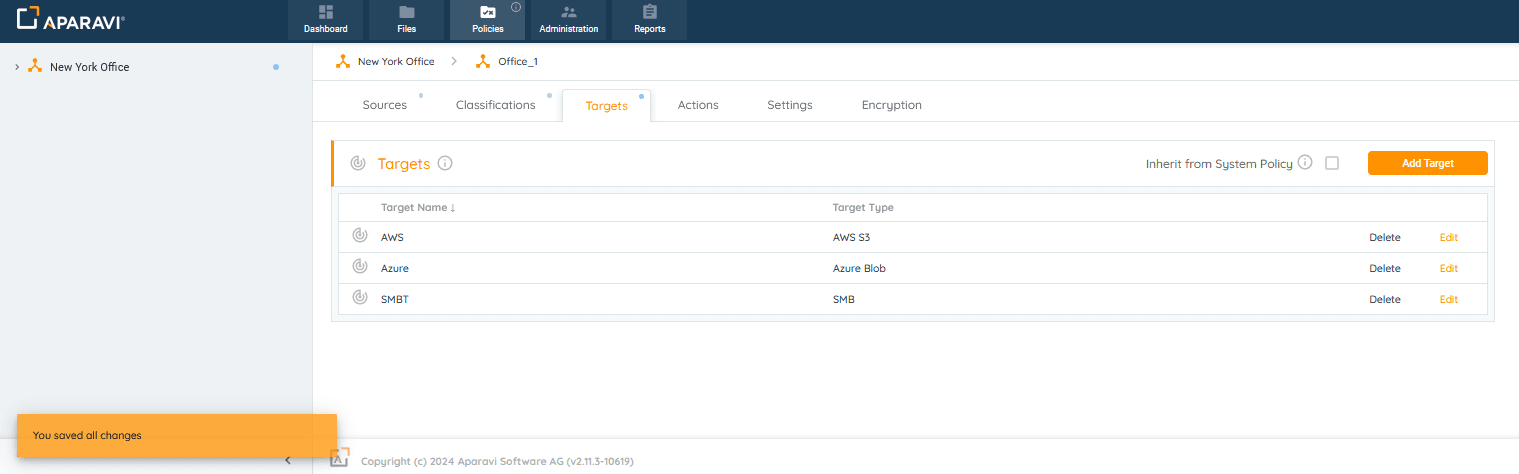Edit: > If any actions have been configured, the Target service will need to be updated for all actions...