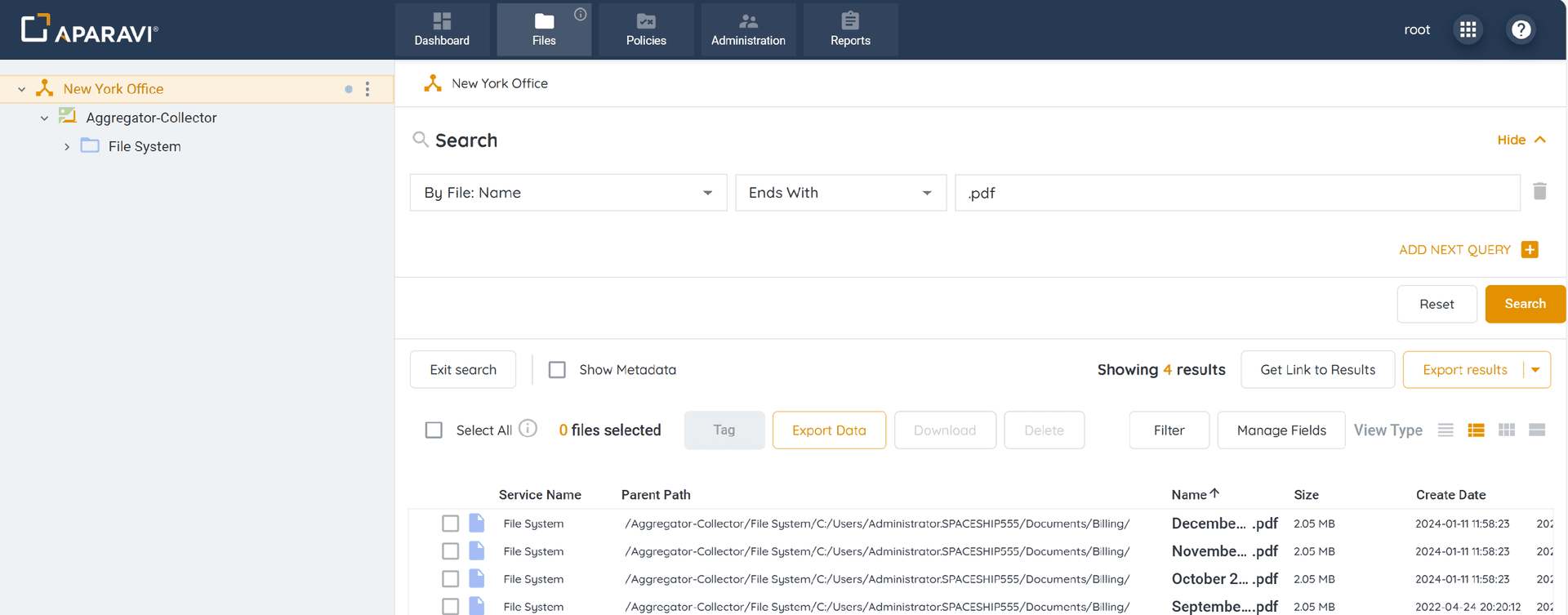 Perform any file search using the Query Builder and click the Search button