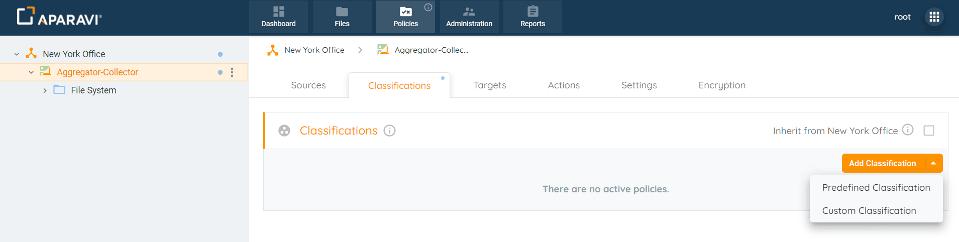 Add Predefined Classification policies pop-up box