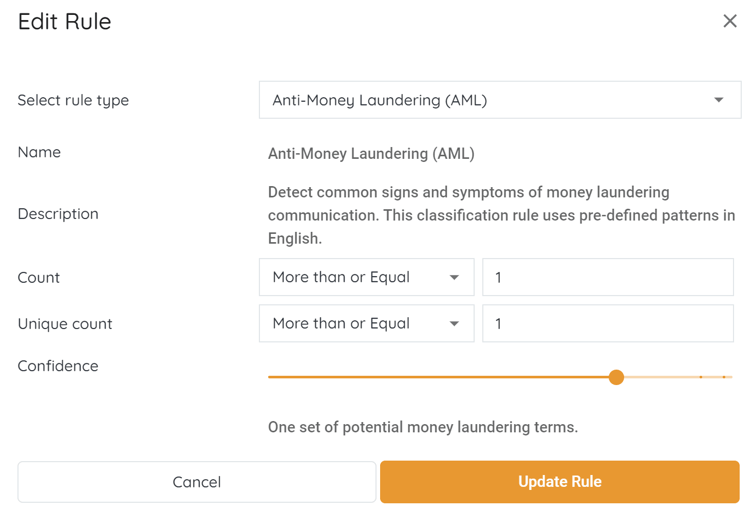 Edit Rule pop-up
