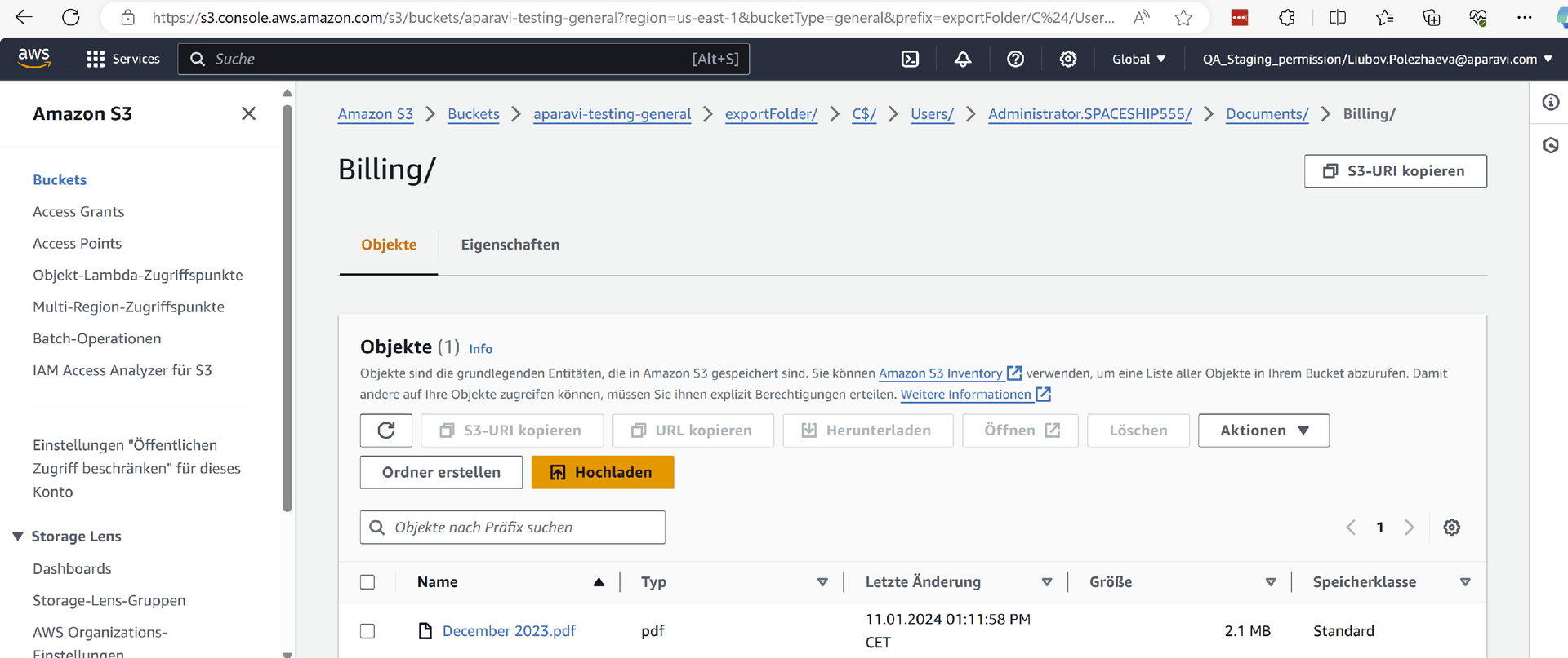 Location specified during the export process. The folder