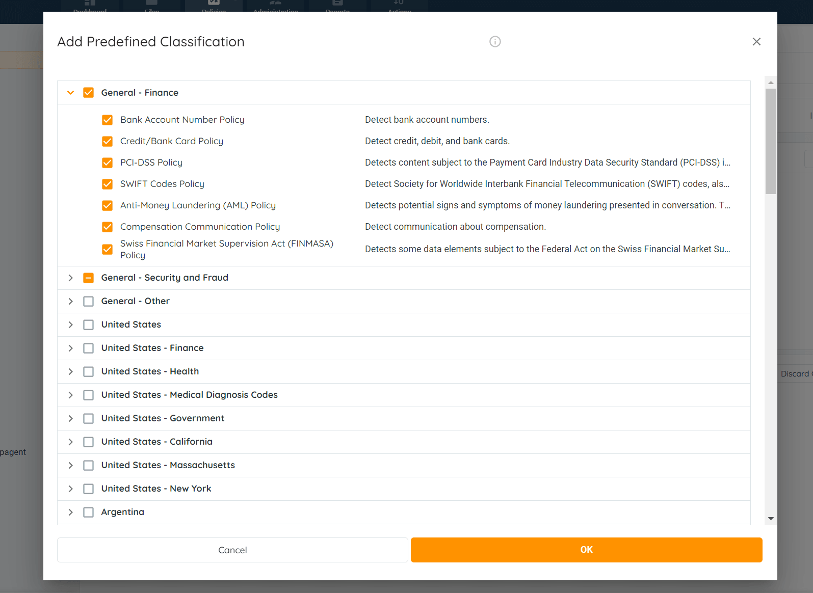 Predefined Classifications and Rules