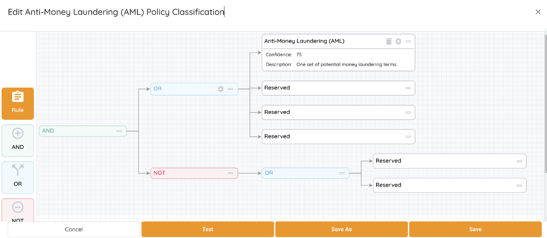 Edit – rules and operators can be edited, added or removed to alter the classification criteria