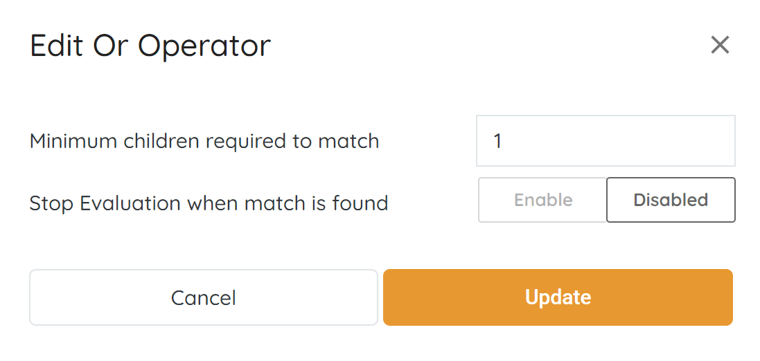 Edit Or Operator pop-up