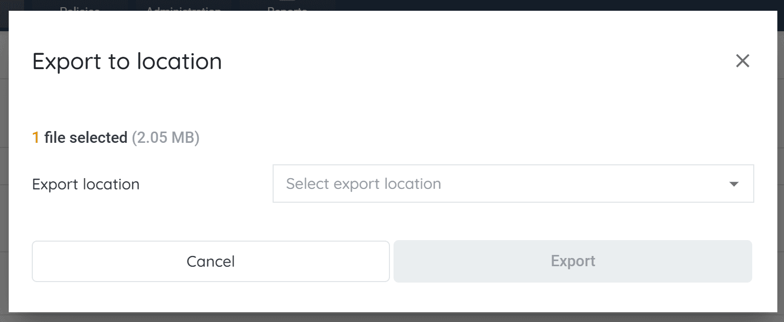 Export to location pop-up box