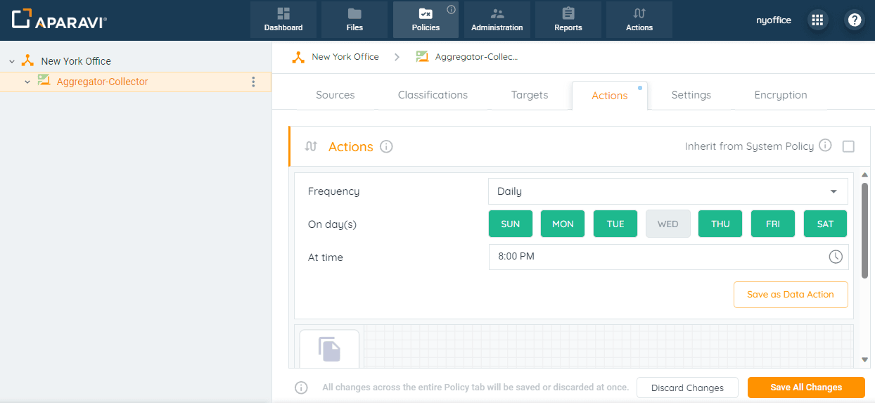 Once the action schedule has been selected, click on the Save All Changes button, located in the ...