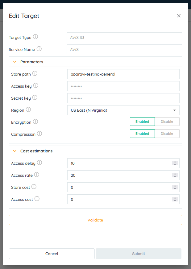 Inside of the Edit Target pop-up box, alter the settings