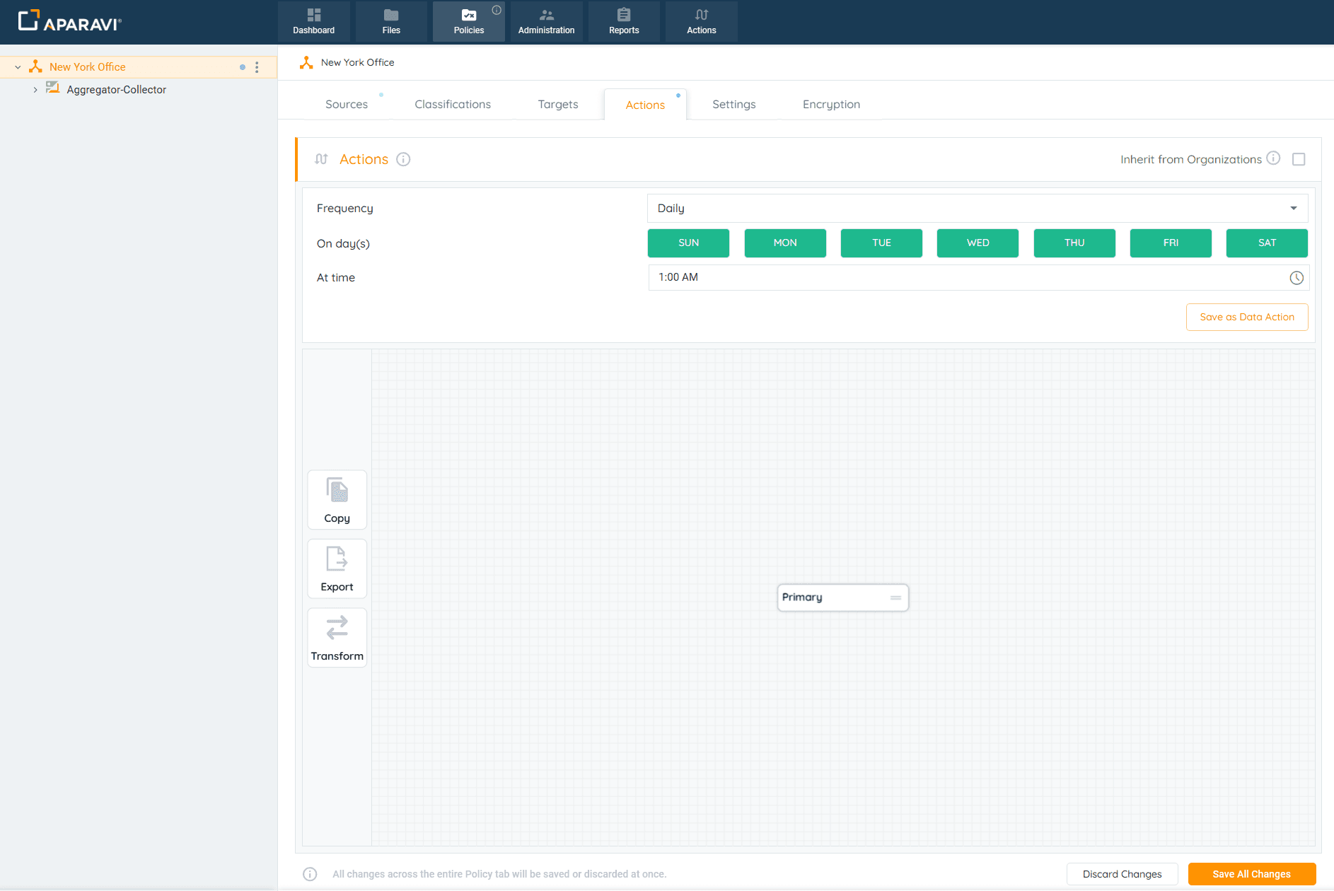 Actions subtab. Drag the Export button inside of the Actions Grid hovering