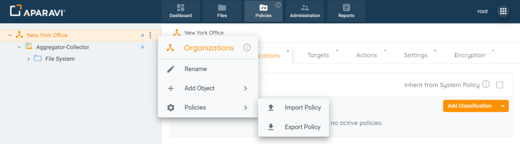 Right-click on the level, choose Policies, and then Export Policy
