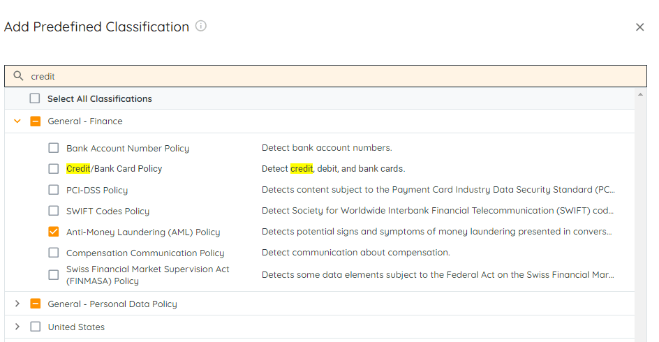 This release introduced a new search bar to help users quickly find and add pre-defined classific...