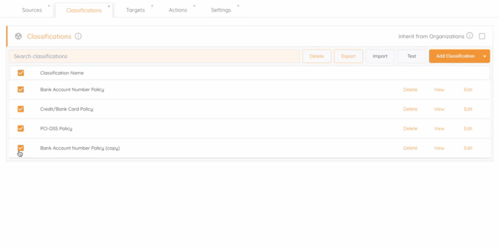 Import / Export Classification: the Export option is only enabled when there are custom classifications available — it ...