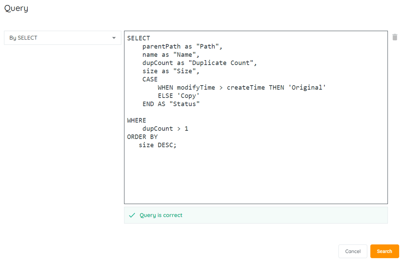 AQL Reports: 1. On an existing report, click the Edit button to view the AQL select statement