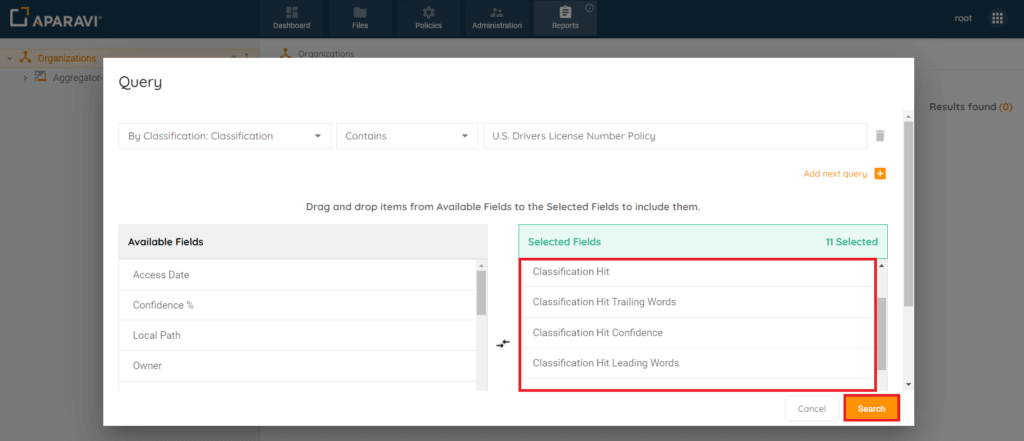 Added to selected — Reporting on Classification Hits