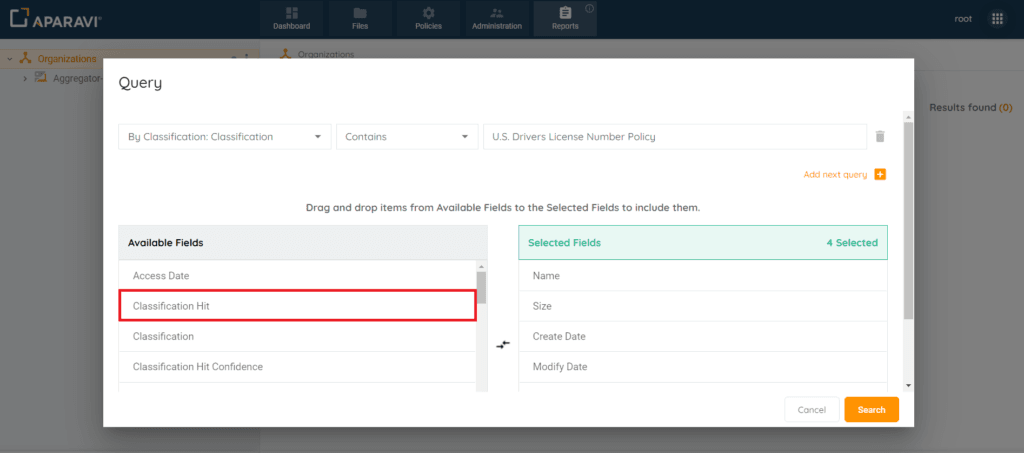 Class hit field — Reporting on Classification Hits