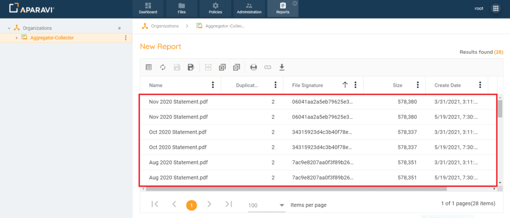 Dupl file results