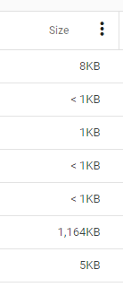 Set the SIZE column to