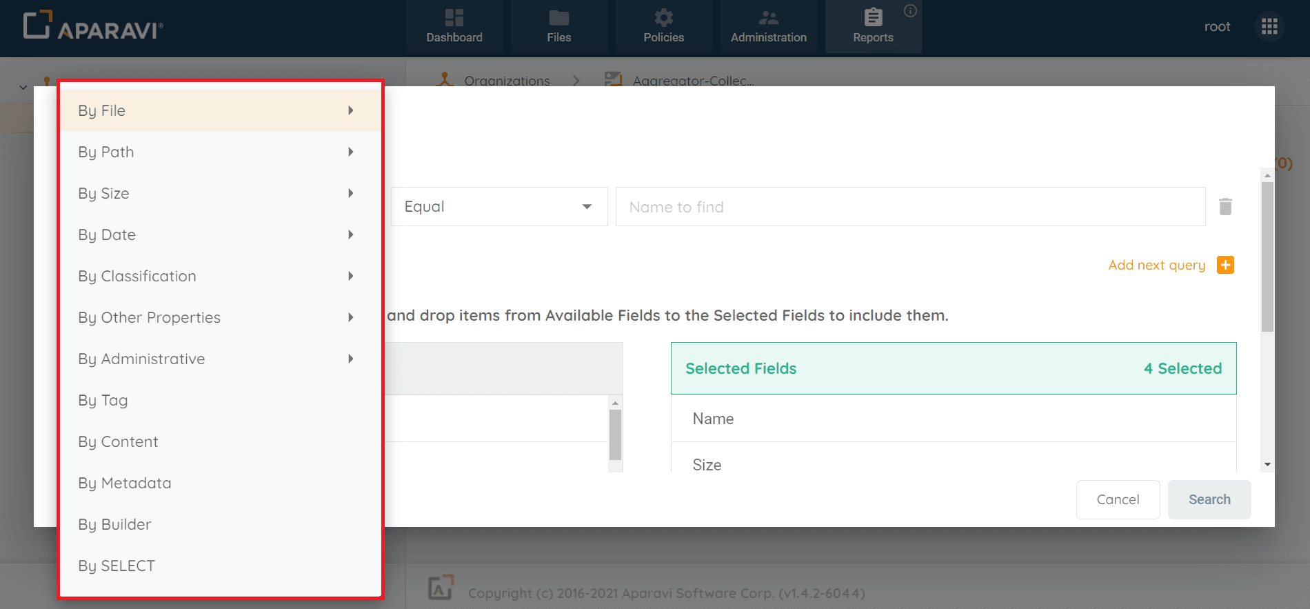 Click on the first search filter drop-down field and then click on one of the search options listed. Once the search filter is selected, the menu will disappear and the selection