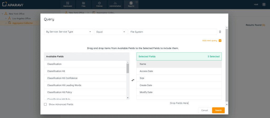 Once selected, drag the selected field from the Available Fields section, into the Selected Field...