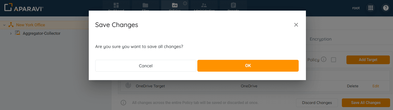 When clicked, the Save Changes pop-up box