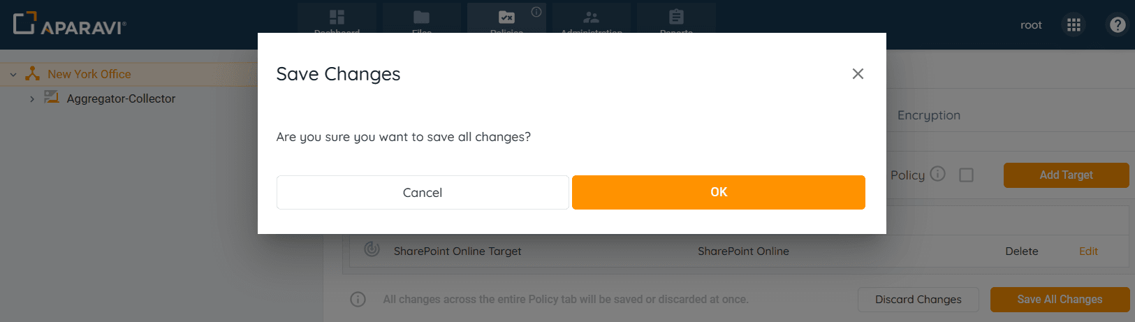 When clicked, the Save Changes pop-up box