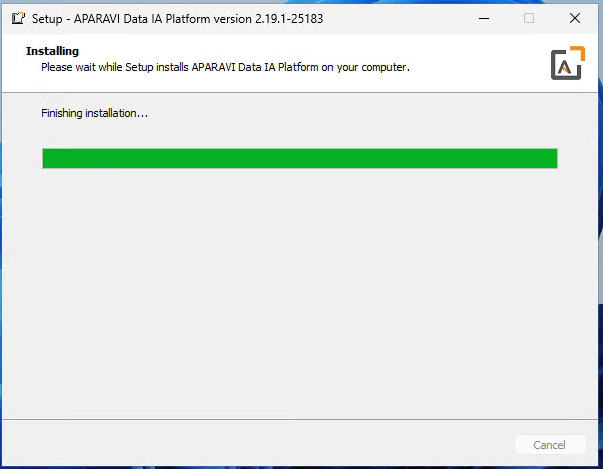 Installer will start installing Aparavi. The All-In-One installer