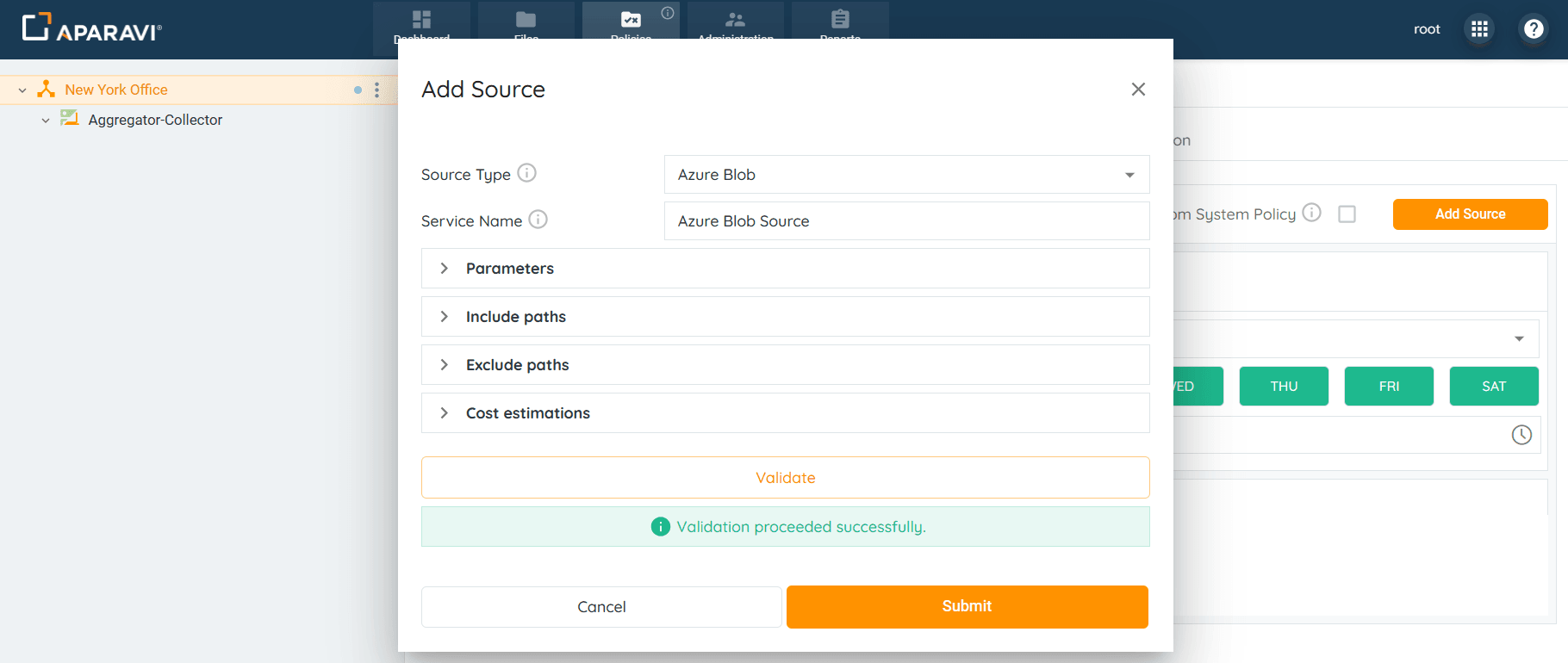 Once the Azure Blob settings have been validated, click OK