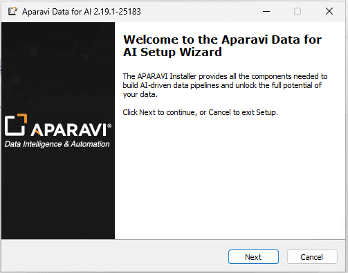 Start the install executable