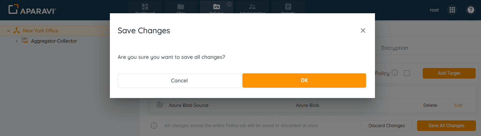When clicked, the Save Changes pop-up box