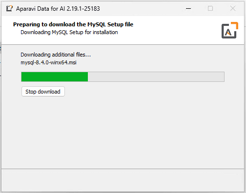 The installer will then download and configure MySQL