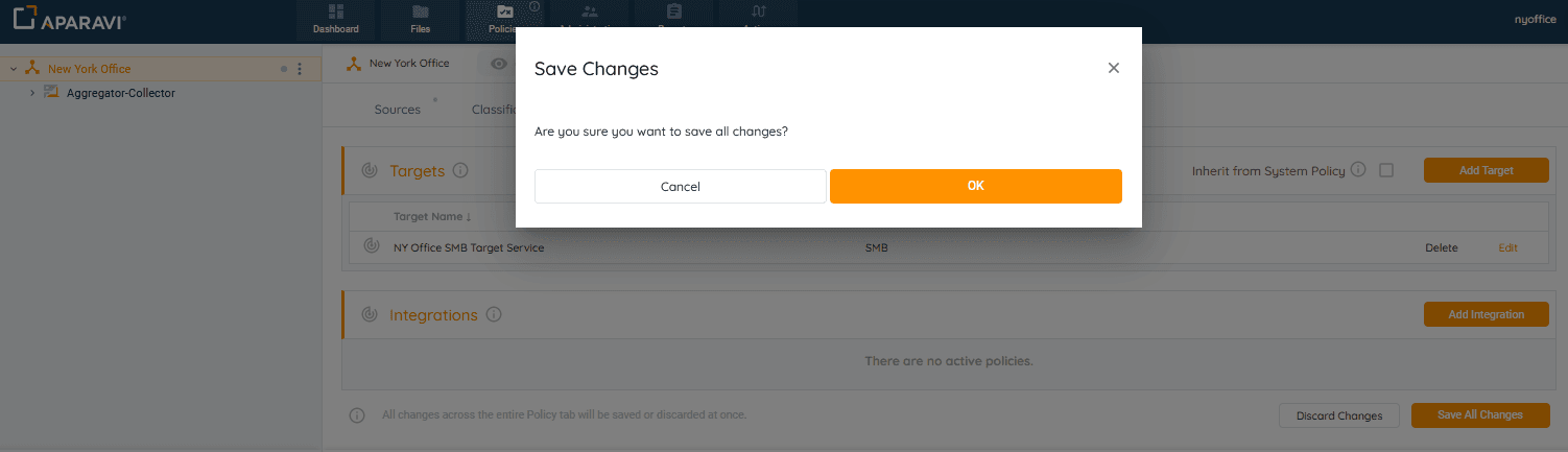 When clicked, the Save Changes pop-up box