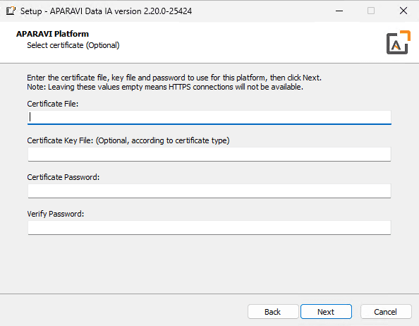 Certificate information to configure HTPPS